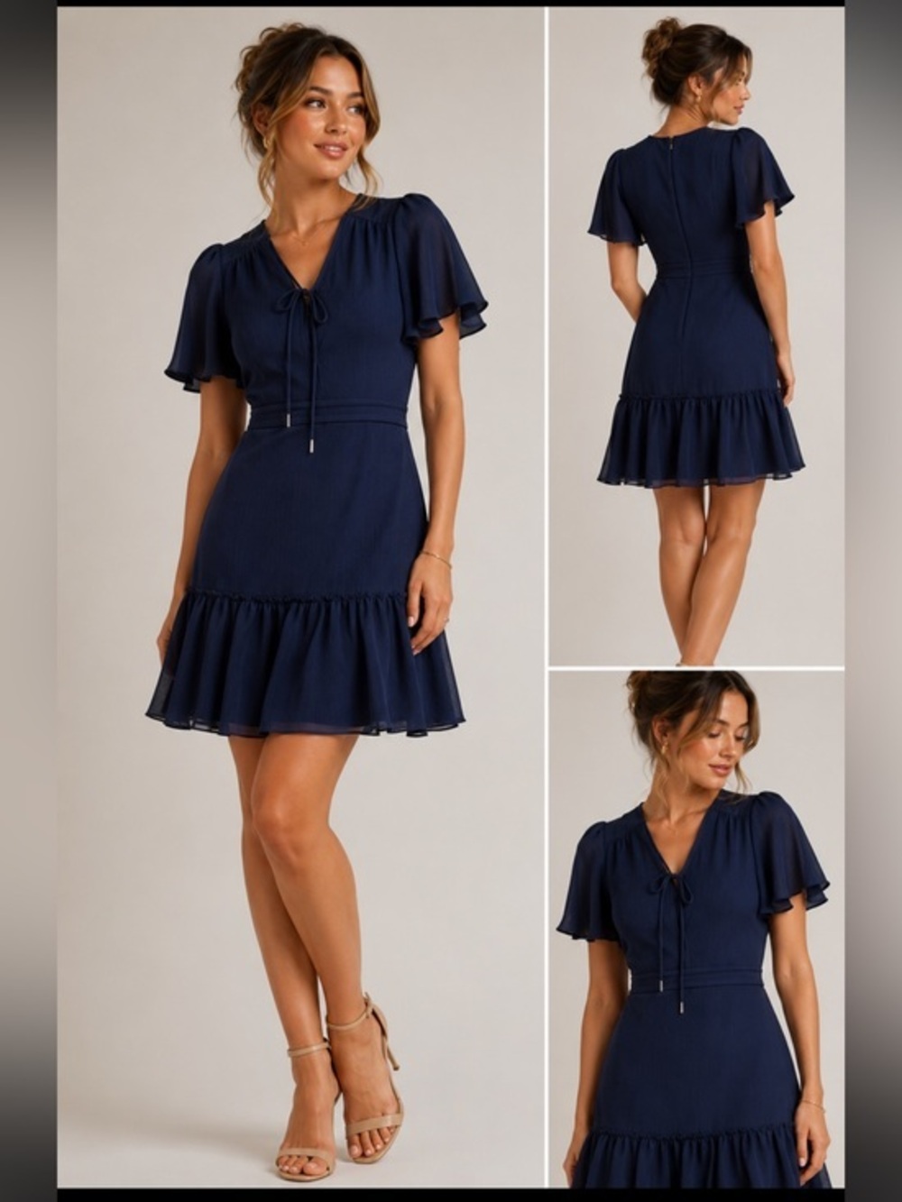 NWT Ted Baker London Navy Flutter Sleeve Ruffle Hem Mini Dress